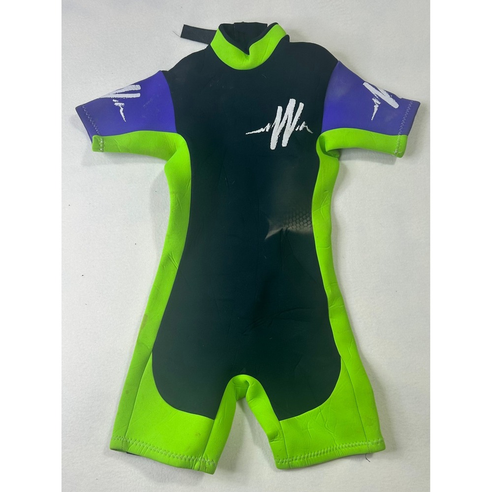 Vintage Wavelength Wetsuits Australia Neon Shorty Spring Suit Size 12 Kids Black